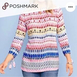 Talbots Geometric Rainbow Colorful Blouse 3/4 sleeve top Size small